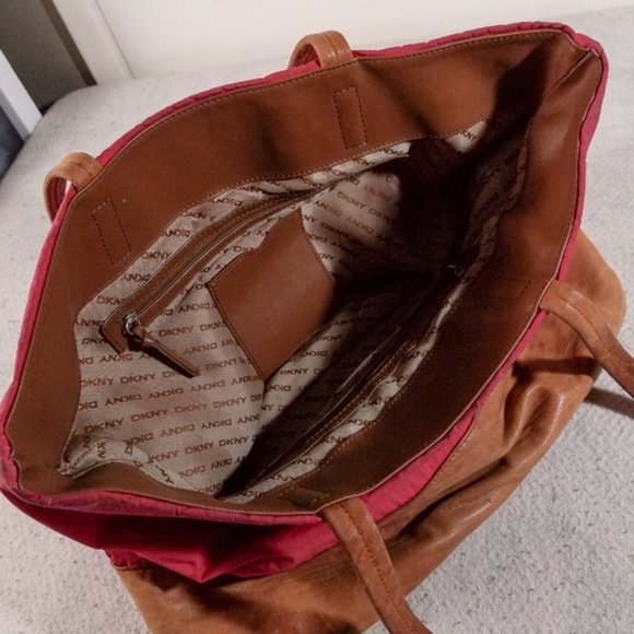 DKNY Dark Pink & Brown Suede Large Shoulder Bag - Picture 5 of 8